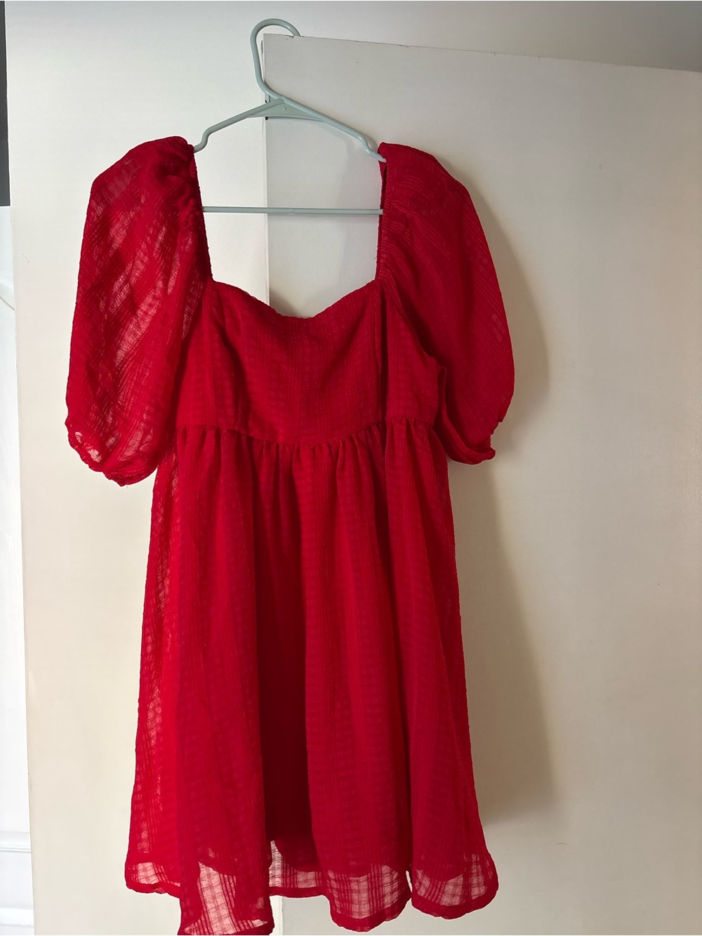 NWOT TCEC Red Puff Sleeve Babydoll Mini Dress